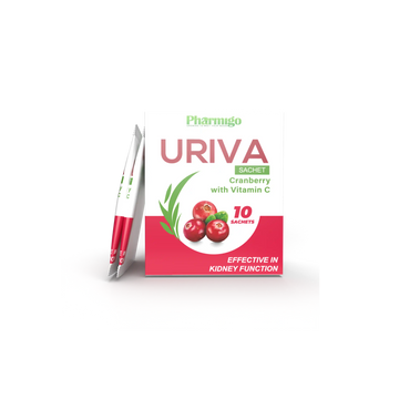 URIVA Sachet with Cranberry and Vitamin C by Pharmugo on a white background