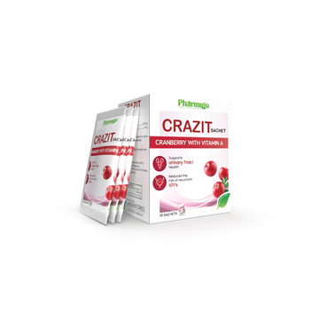 Crazit Sachet packaging with cranberry and vitamin A on a white background