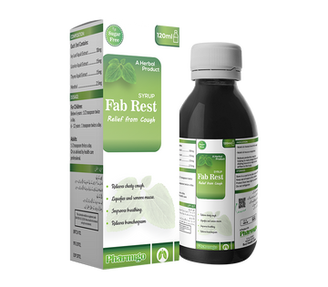 Fab Rest syrup bottle and packaging on a white background