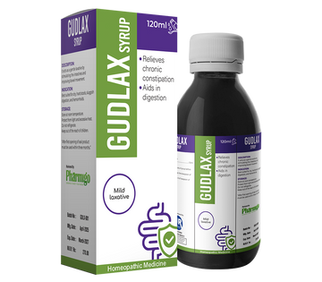 GUDLAX syrup bottle and packaging on a white background