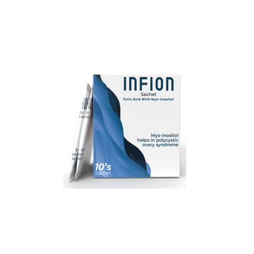 INFION sachet packaging with a pen on a white background