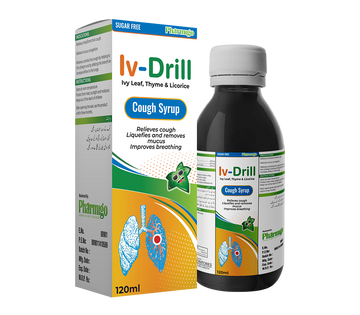 Iv-Drill cough syrup bottle and packaging on a white background