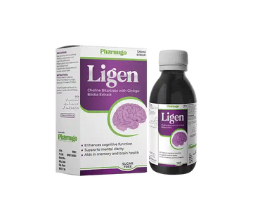 Ligen supplement bottle and packaging on a white background