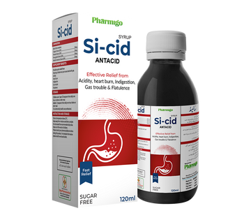 Si-cid Antacid syrup bottle and packaging on a white background