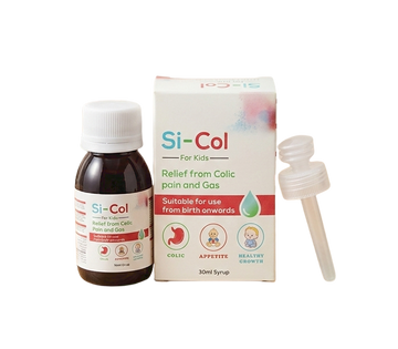 Si-Col syrup bottle and packaging with a dropper on a white background